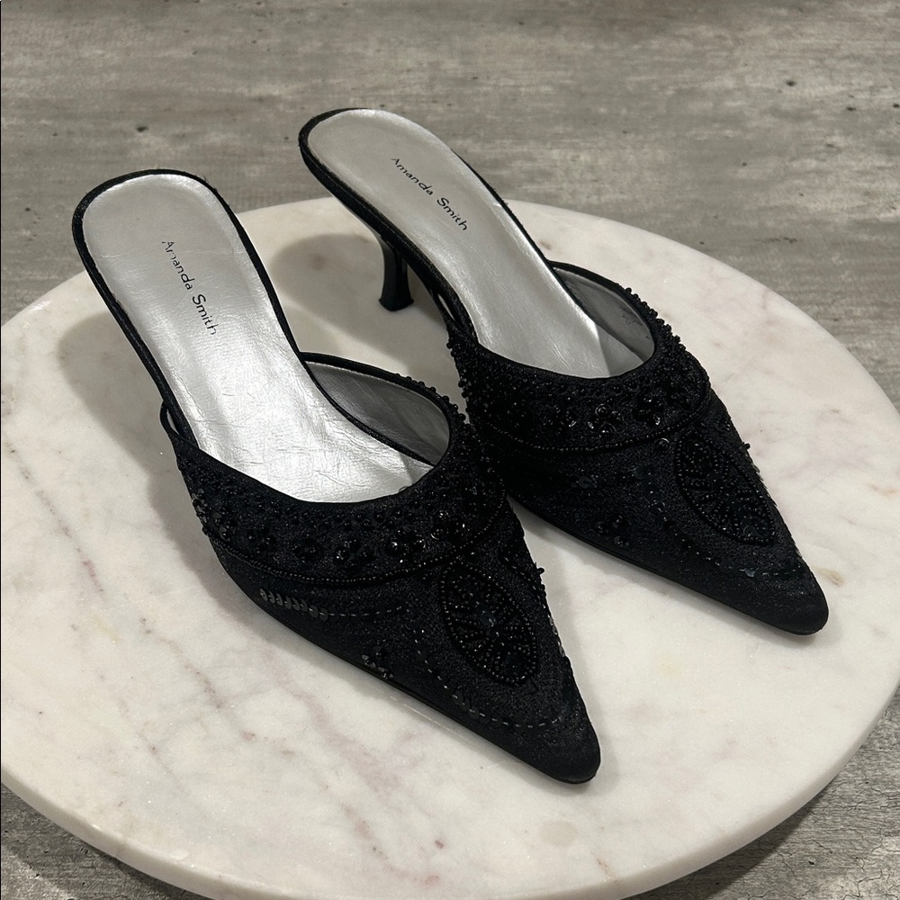 Amanda Smith Vintage Beaded Black Mules Size 7.5